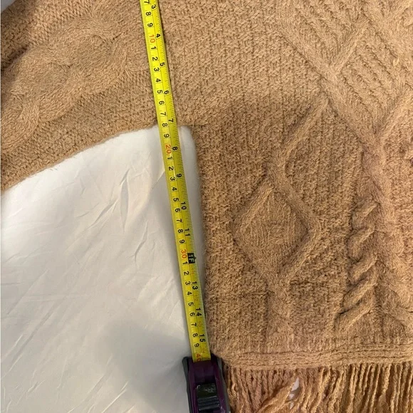 Cozy Tan Cable Knit Sweater with Fringe - Picture 3 of 6